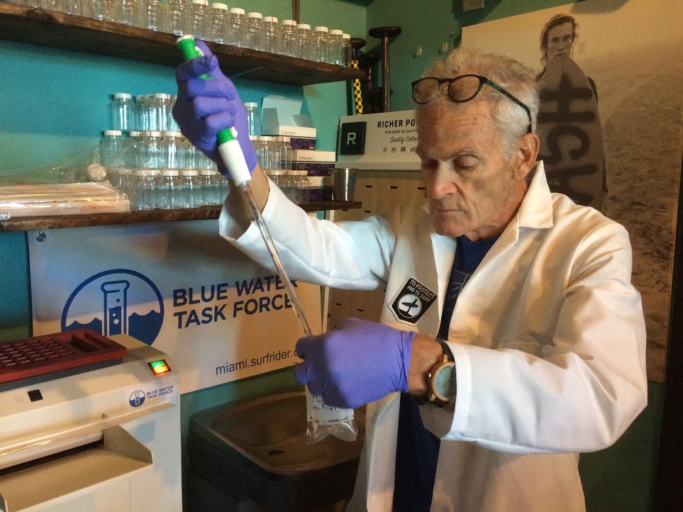 A Blue Water Task Force volunteer processing samples in the lab located in Miami, Florida. 